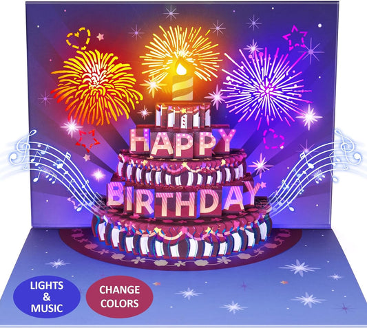 LIGHTS & SOUND Pop up Happy Birthday Card