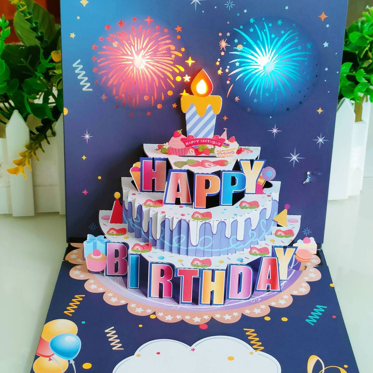 LIGHTS & SOUND Pop up Happy Birthday Card